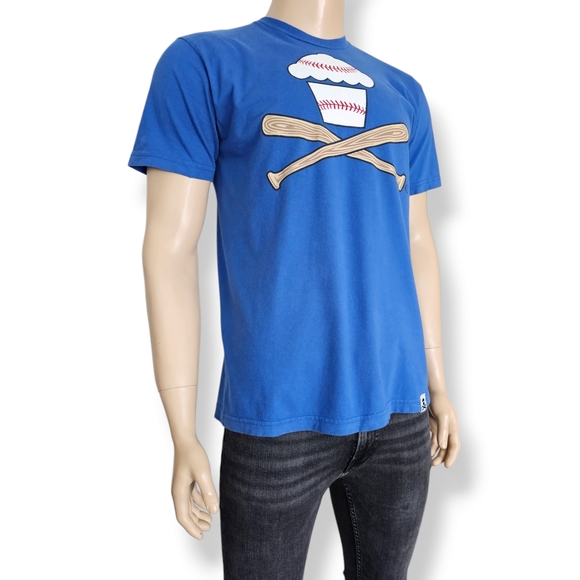 Johnny Cupcakes Vintage Blue Baseball Print Graphic Tee Size Large - Picture 3 of 8